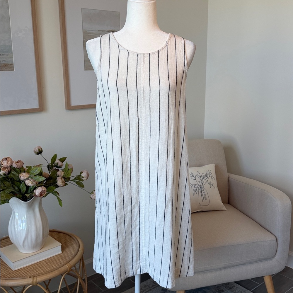 Philosophy Linen Stripe Shift Dress White Black Coastal Euro Summer Minimalist - Picture 2 of 15